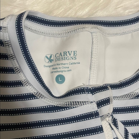 Carve Designs Stella Blue and White Striped Sleeveless Zip-Up Vest/Top - Picture 9 of 11